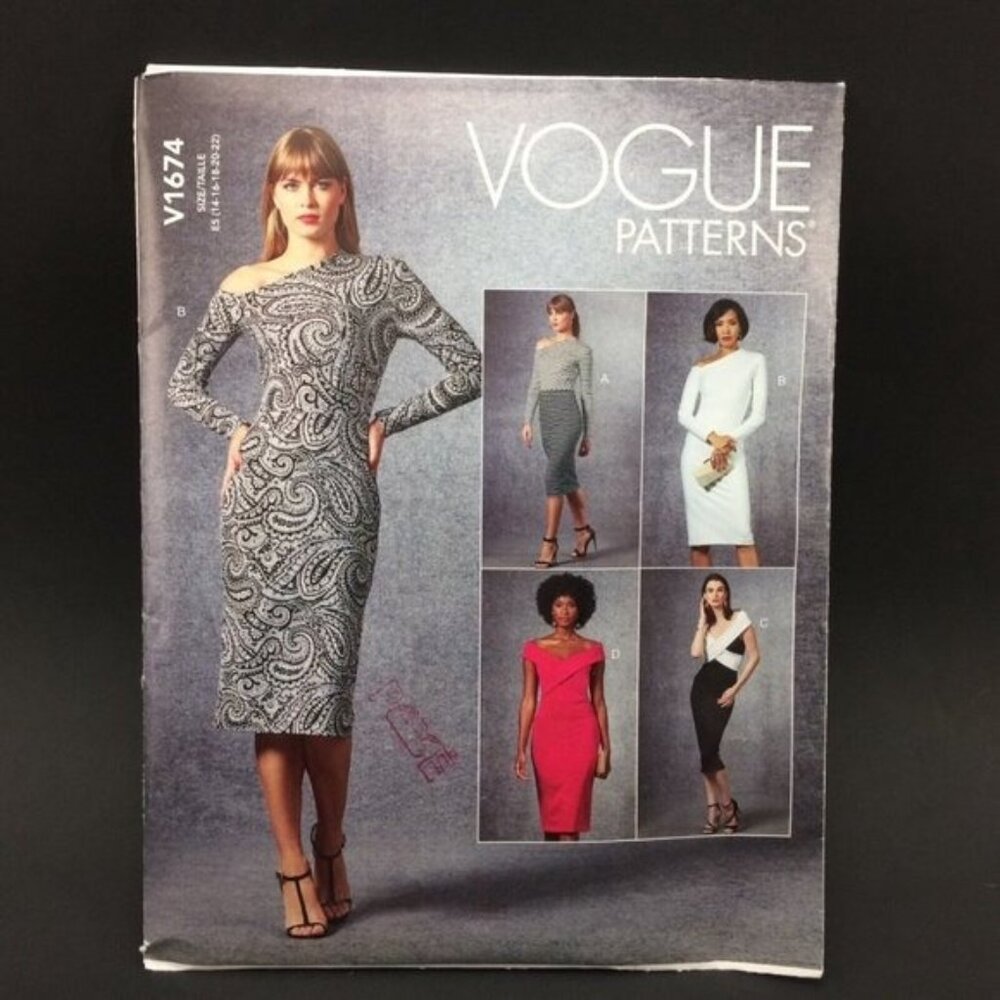 Vogue 1674 Bodycon Dress Pattern Uncut 14 16 18 20 22 Off Shoulder Criss Cross